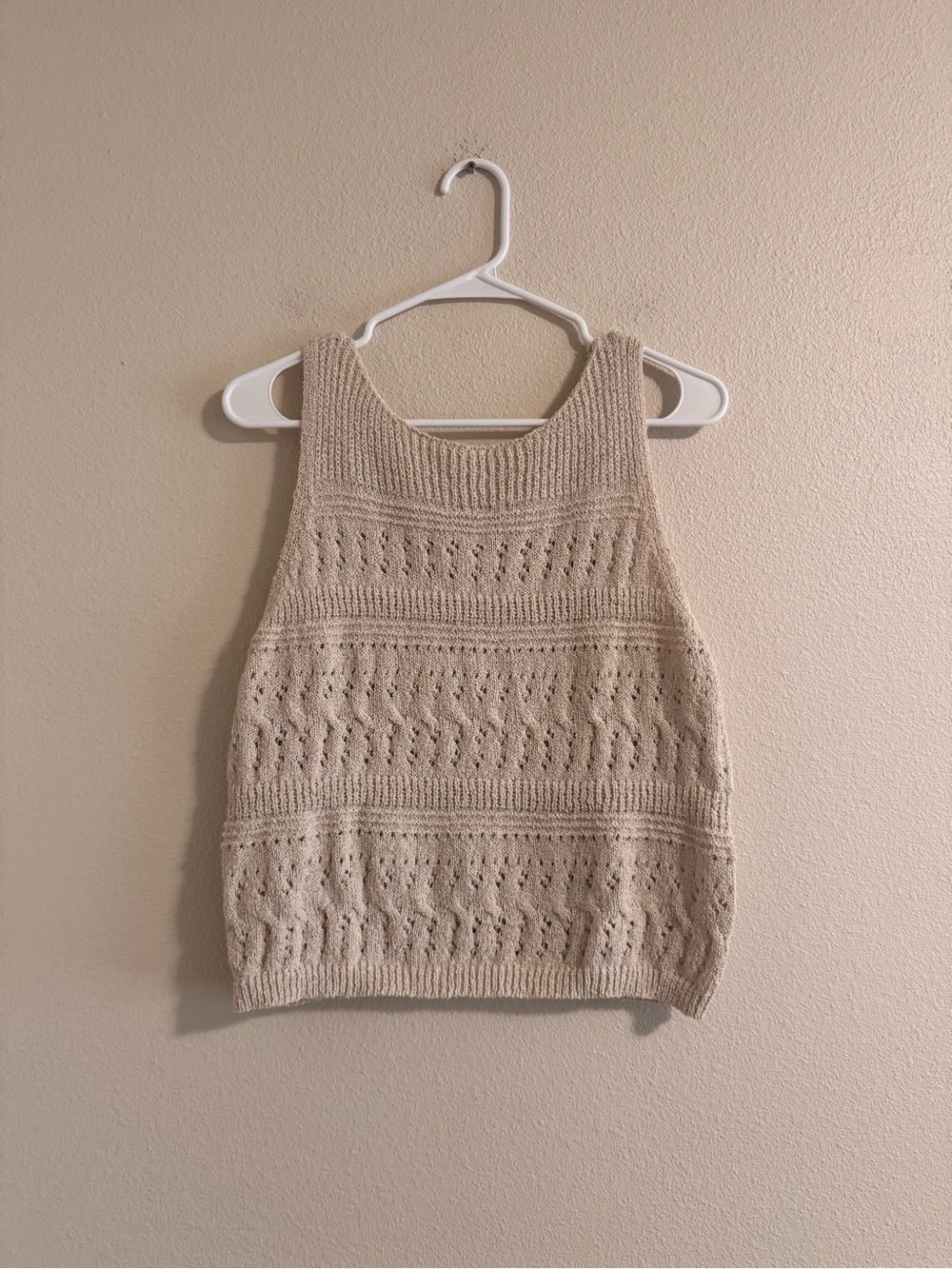 By Together Knit Crochet-Pattern Tank Top in Beige